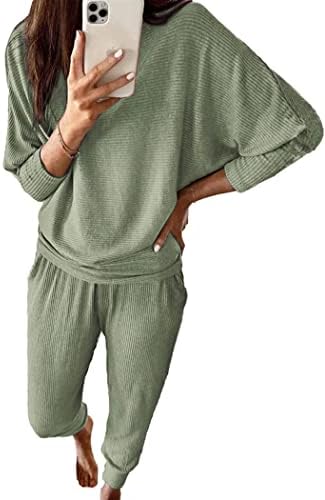 Massionенски модни облеки на Prettiongarde 2 Piece Solid Color Долга ракав пуловер долги панталони