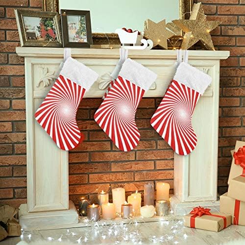Божиќни чорапи на Алаза 3Д Меџик бело и црвен вртлог Класик Персонализирани големи декорации за порибување за семејни празнични