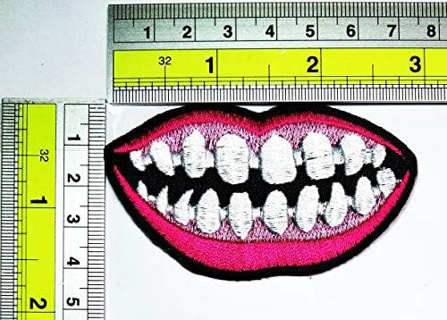 Парита розови усни дама уста заби цртани закрпи железо на железо или шиење на извезена апликација DIY значка Декоративна DIY ранец од фармерки