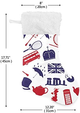 Пимилагу Обединетото Кралство Тема симболи на теми Божиќни чорапи 1 пакет 17,7 “, виси чорапи за Божиќна декорација