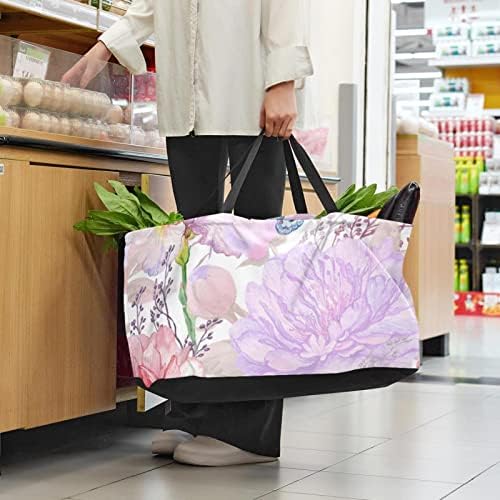 Повторно употребливи кеси за намирници, шарени цвеќиња пеперутка, лесен рециклирање на шопинг торба со рачка за намирници