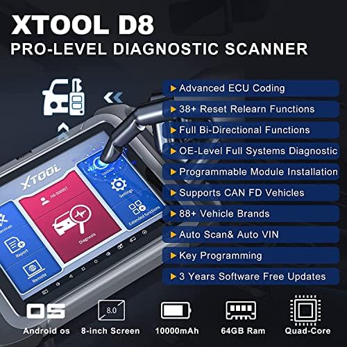 Xtool D8 автомобилска дијагностичка алатка 2023 најновата со 3-годишно бесплатно ажурирање, двонасочна контрола, кодирање на ECU, 38+ услуги,