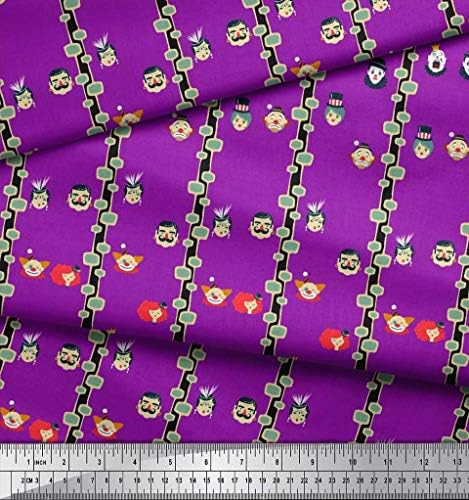 Soimoi Пурпурна Памучна Маичка Ткаенина лента &засилувач; Џокер Лице Цртан Филм Печатење Ткаенина Од Дворот 58 Инчен Широк