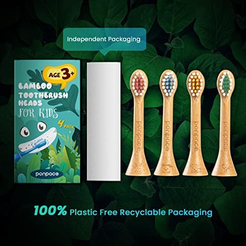 Ponpace за деца 3+ бамбус електрична четка за заби за замена на четки за заби со растителни влакна, компатибилен со Philips