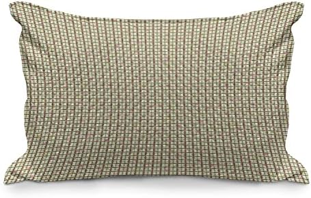 Амбезон Браун и зелена ватирана перница, геометриски дизајн инспириран од цвеќиња во детали, стандардно капакот на перницата со