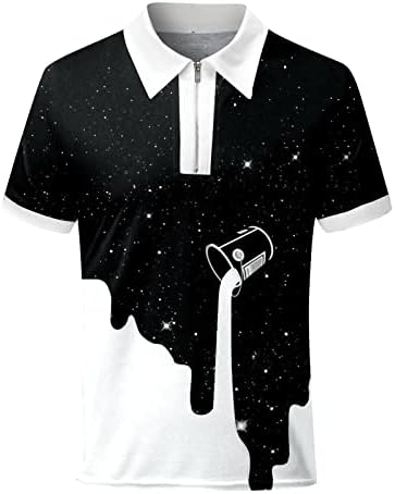 Менс летни поло маици обични кратки ракави за кратки ракави врвови патент вратот лабав вклопени 3Д отпечатоци голф поло -тонски