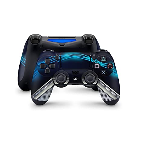 Кожа на контролорот на Zoomhitskins PS4, компатибилна за PlayStation 4 контролер, сина електрична сребрена апстрактна боја на текстура,