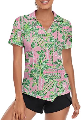 Sonevenенски женски кратки ракави голф кошула влага, атлетски голф поло маици тениски кошули суво вклопување