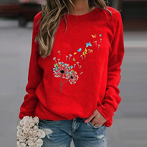 Wirziis Mase Women Crewneck Sweatshirt, есенски долг ракав, обичен лабав вклопување цветен дизајн удобно активен џемпер на џемпер