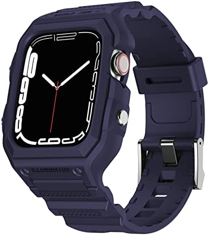Amanecer Band со Bumper Case компатибилен за Apple Watch 45mm 44mm 42mm Iwatch Series 8 7 6 5 SE 4 3 2 1 SE лента, Sport Sport Rugged Shockprof