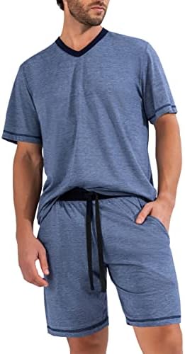 Машка пижама за мажи поставува кошули и шорцеви со кратки ракави, поставени ноќни облеки со меки салони со 2 парчиња салон со 2 парчиња