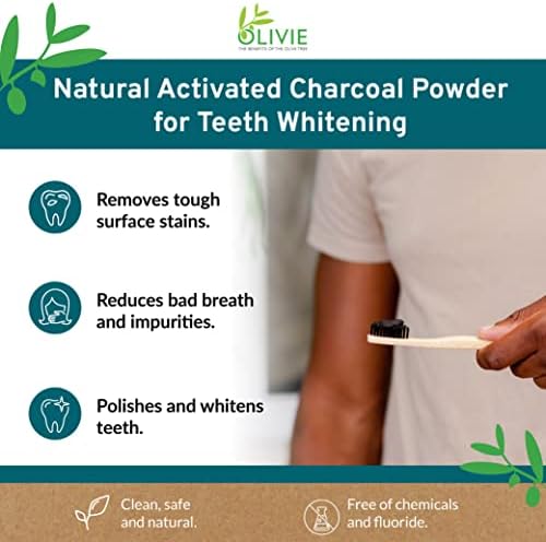 Органски активиран прав од јаглен за белење на забите од Оливија насмевка, природна алтернатива за паста за заби, јаглен од пустински маслиново