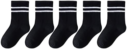 ФЛКАЈМ 5 Пара Спортски Детски Чорапи - Гроздобер Момчиња Девојки Чорапи Паралелни Ленти-Дише Памук Студентски Спортски Чорапи Подароци