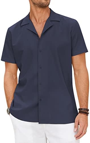 COOFANDY Mens Linen Shirt Button Down Short Sleeve Shirt Cuban Summer Hawaiian Beach Shirt