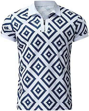 Beuu Машка патент Поло кошула краток ракав опремена летна летна мода печатена печатена јака врвови блуза за мажи