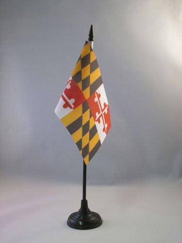 ЗНАМЕ На Аз Мериленд Знаме на Маса 4 х 6 - Знаме на Американската Држава Мериленд биро 15 х 10 см-Црн Пластичен Стап И Основа