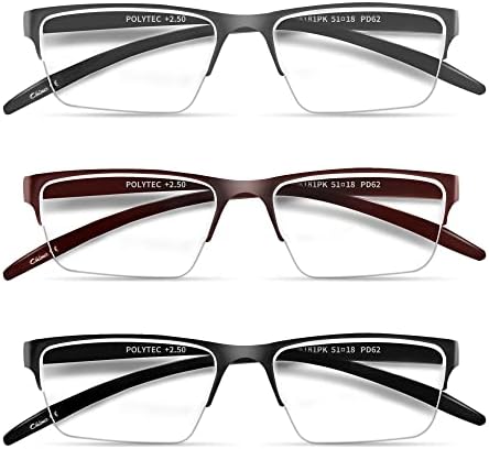 Очила за очила 3 ​​пакувања за читање на половина раб, унисекс мода стилски читач против гребење компјутер за читање очила