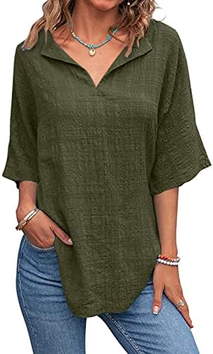 Xiloccer женски маички преголеми кошули женски цврсти бои v вратот кошули со кратки ракави памучни постелнина лето лето