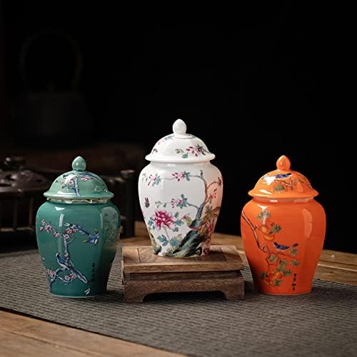 Керамички ѓумбир тегла вазна кинески занаетчиски украси со капаци порцелански тегли азиски ѓумбир тегла за десктоп дневна соба забава