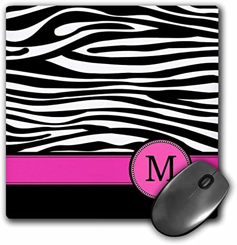 3Drose LLC 8 x 8 x 0,25 инчи, глувчето подлога, буква М монограмирана црно -бела зебра ленти животински принт со топла розова