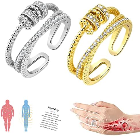 Јансио Треаничен прстен со три-спин, Јансио прстен за губење на тежината за жени тинејџерки, моисанит магнетски циркон прстен на мојата ќерка фидгерн
