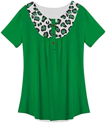Женски летни кратки ракави врвови 3 копчиња фустани обични маици со врат со градиент печатење симпатична блуза туника за работа