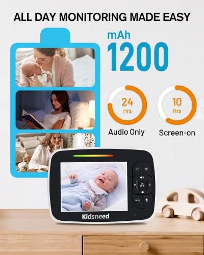 Монитор за бебиња - 3,5 инчен Видео Монитор За Бебиња Со Голем Дисплеј Со Камера И Аудио,Далечинска Тава/Навалување/Зумирање, Батерија
