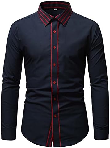 XXBR 2022 Нови кошули за мажи, копче со долг ракав со долги ракави надолу во кошули Блок Блок крпеница Бизнис Обични кошули врвови