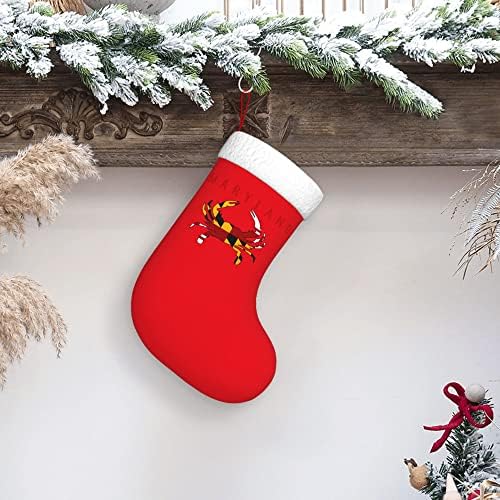 QG ZZX Божиќни чорапи со бела супер мека плишана манжетна манжетна од државно знаме на Мериленд, рак Божиќни чорапи Божиќни