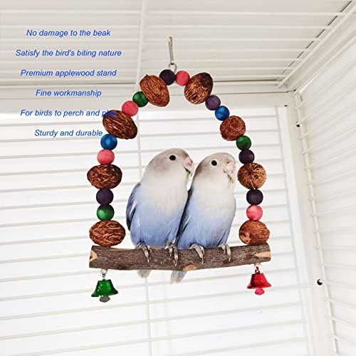 Птица папагали се нишаат дрвени висечки кафез за птици, џвакање играчки со bellвончиња за кокачии од кокатил, парови