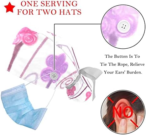 Niaocpwy 2 пакет Womenенска работна капа со копчиња лента вратоврска назад розов круг цвет со долга коса капачиња