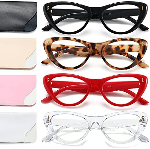 Нанако 4 пакуваат очила за читање на мачки за очи за жени - Модна лесна сина светлина блокирачка очила