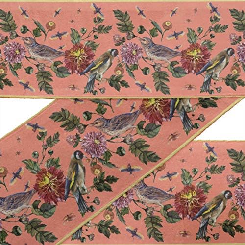 Iba IndianBeautifulart Black Bird & Dahlia Floral Printed Ribbon Trim 9 дворови кадифени ткаенини за занаетчиски додатоци за шиење 4