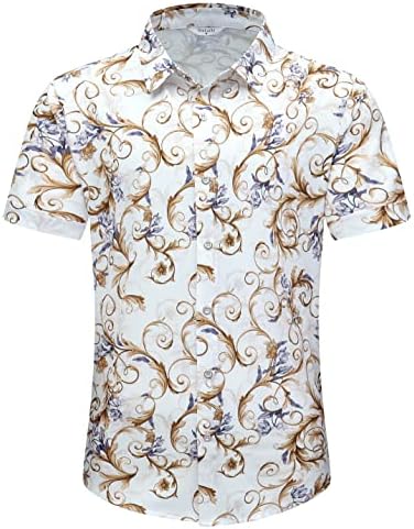 Шелоки Хавајска кошула за мажи, Unisex летна плажа Обичен краток ракав копче надолу со кошули, печатена облека за палмшадоу