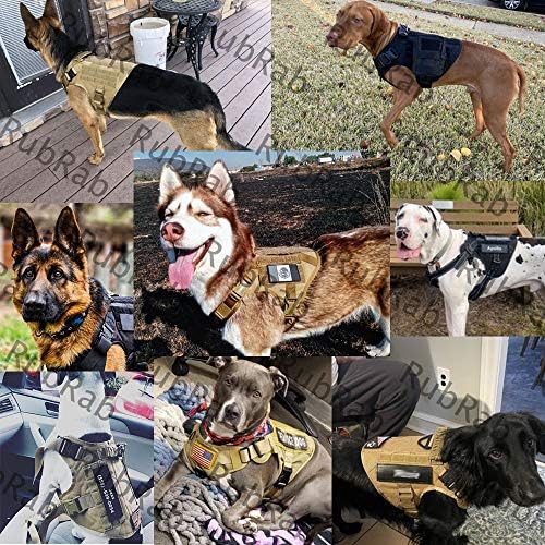 Rubrab тактичко кучиња затемнување на кучиња со рачка воена работа за обука на мол, со метални токи и панели за јамки за големи кучиња