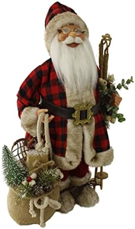 Колекција на Виндри Хил 16 Инч стои биволи карирано со вреќа за играчки за играчки Дедо Мраз Декорацијата на фигурата на Божиќ 168280