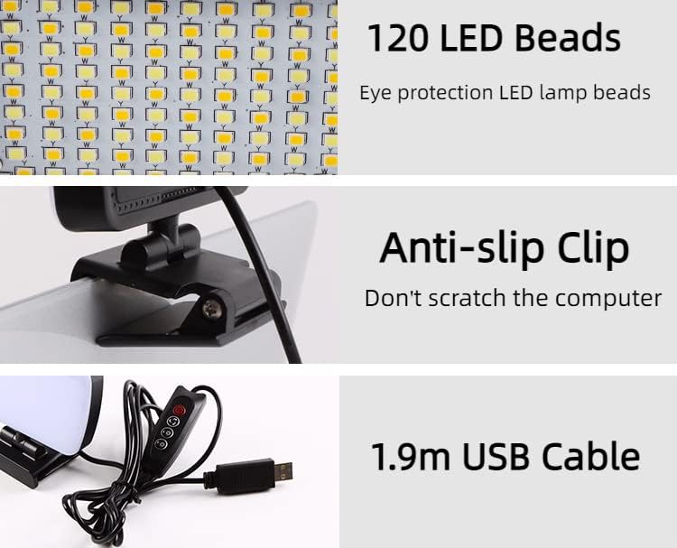 LED светло за клип со 3 режими на светлина за осветлување на веб -камера Преносно LED телефонски светло за работа со предниот и задниот клип за