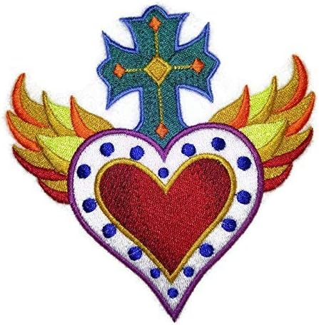 Обични и уникатни срца за исцелување на Милагро [срце, крст и пламен Милагро] везено железо на/шива лепенка [5.21 * 4.88] [Направено