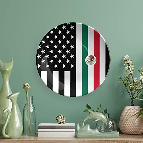 Знаме На Мексиканска Америка Печатена Коска Кина Декоративна Чинија Тркалезни Плочи Занает Со Штанд За Прикажување На Ѕидна Вечера