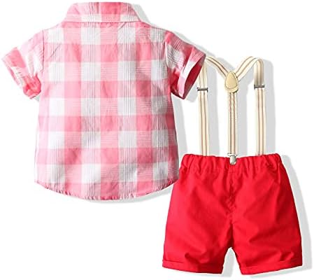 Кимокат бебе момче кошула и вратоврска поставува долги ракави ткаени врвни+ лакови+ шорцеви со облека за ремени за суспензија