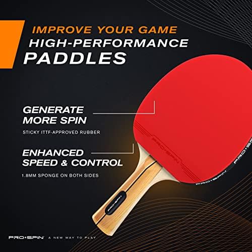 Pro-Spin Ping Pong Poondles 2-Player Set & Portan Ping Pong Balls Boolds | Сет со високи перформанси со рекети за тениски рекети со премиум