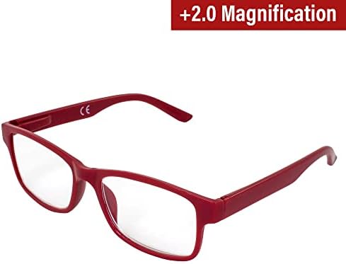 Глобални очила за читање на визија +2.0 Зголемување црвена рамка w/јасни леќи и појавување на поларизирани нијанси на клип-на