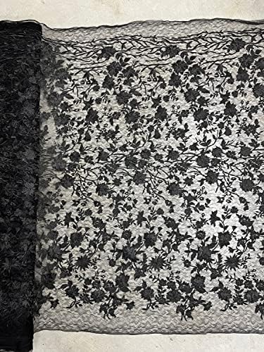 Нина Црн Полиестер 3Д Цветен Вез На Мрежеста Чипка ткаенина покрај Дворот-10032