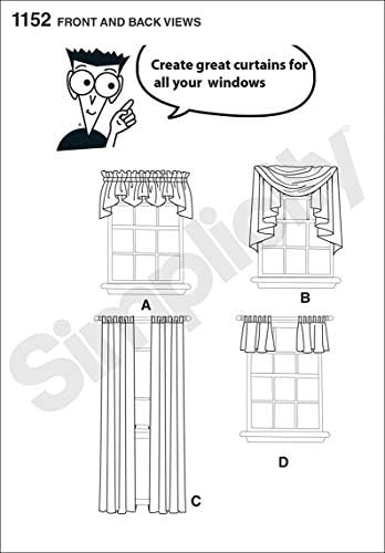 Едноставност 1152 Третмани за прозорци Модели за шиење на завеси за глупости, кратки и долги димензии