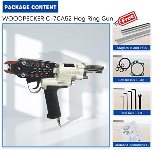 Клукајдрвец C-7CA 15 Guage Pneumatic Hog Ring Gun, дијаметар на затворање од 4,8 mm, 3/4-инчни круни, главни прстени, главни прстени,
