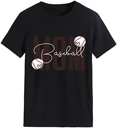 Womenените врвови трендовски, бејзбол графички маички слатки бејзбол печатени летни кратки ракави маички обични спортови врвови