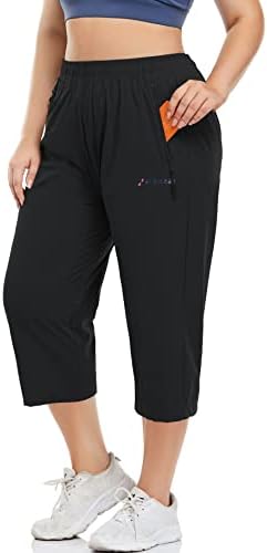 Zerdocean Womensенски плус големина Капри панталони џогери со лесен сув сув на отворено активни џебови со патенти од каприс