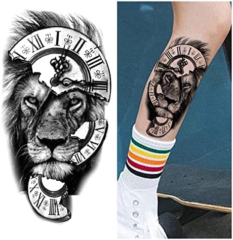 Xiangbinxuan Привремени тетоважи 6 парчиња крст лав Привремена тетоважа за жени мажи возрасни череп тигар волк шума налепница црна реална