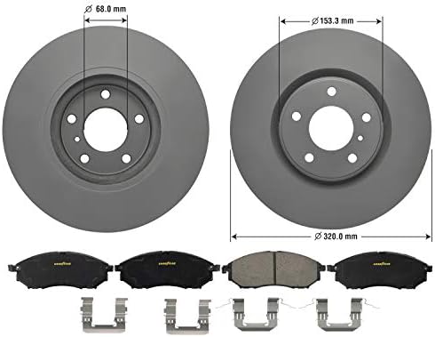 Комплет за ротори на предните сопирачки и керамички влошки за Nissan & Infiniti Goodyear PRK68818F