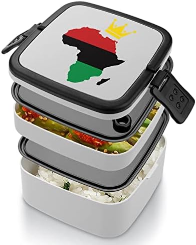 Мапа на Африка со круна за ручек за ручек преносен двослоен кутија Бенто кутија со голем капацитет контејнер за контејнер за храна со